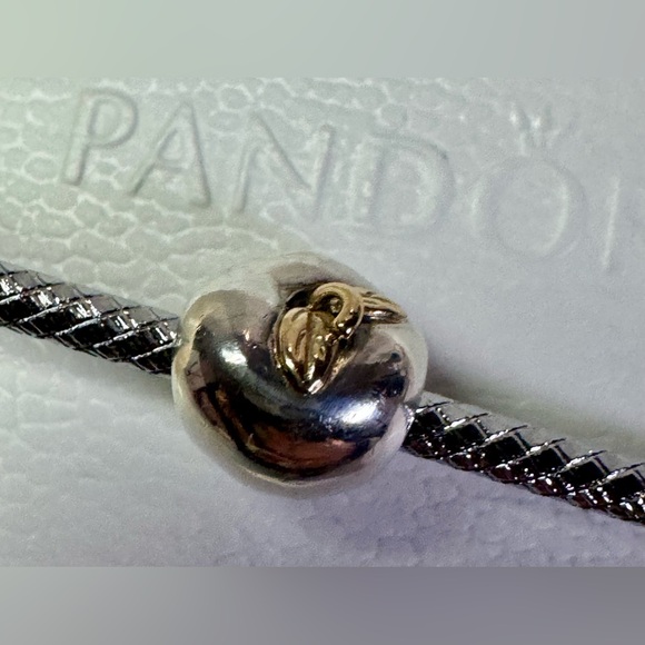 Authentic Retired Pandora Apple of My Eye Two Tone 14k & S925 Ale Charm - Picture 10 of 14